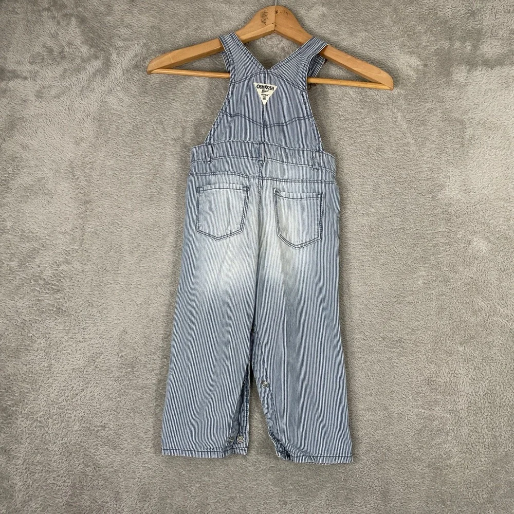 OshKosh B'gosh Hickory Stripe Overalls Kids 24 Month Blue Railroad Denim Vestbak
